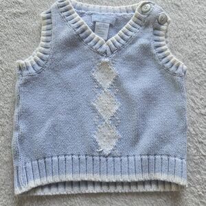 VTG Easter Blue and Cream Argyle Knit Vest